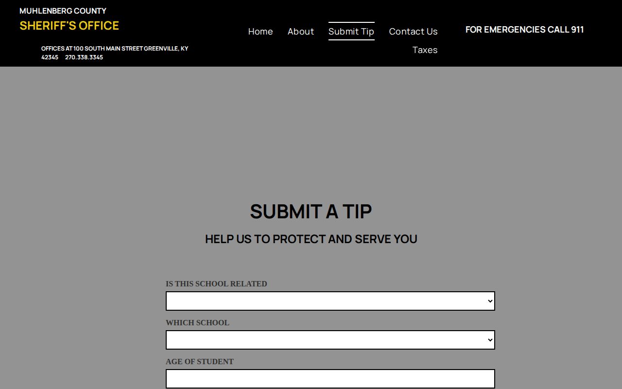 Muhlenberg County Sheriff wanted tip form and public contact route